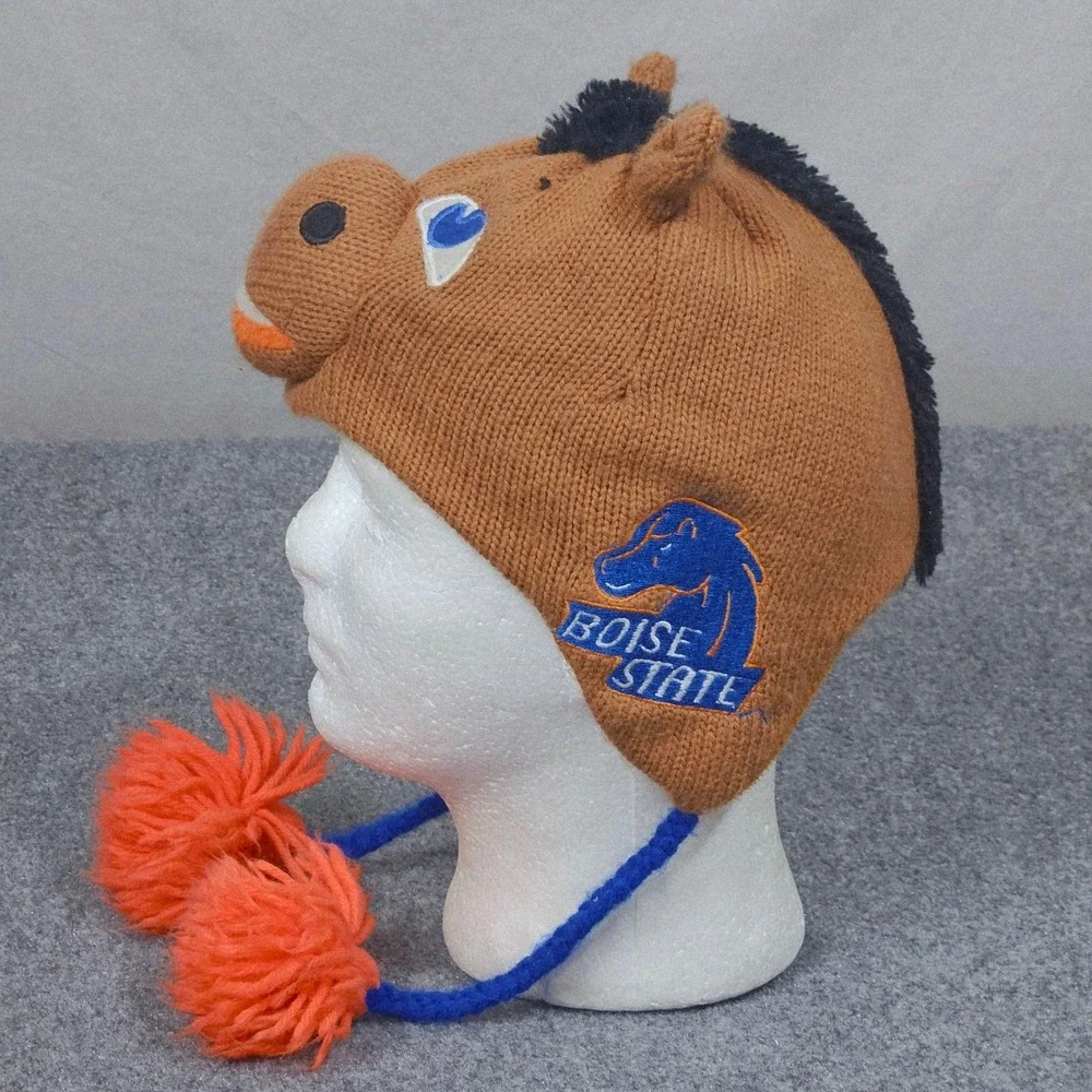 Boise State Broncos Beanie Buster Brown Horse Pom Pom Knit Hat Mascot NCAA‎ BSU